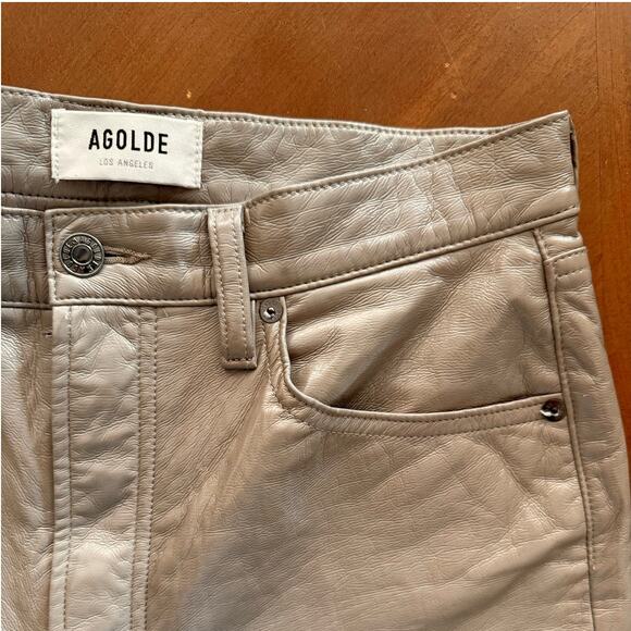 AGOLDE Recycled Leather 90s Pinch Waist Pants Quail Patent W28 Style A164-1351 - Picture 11 of 12
